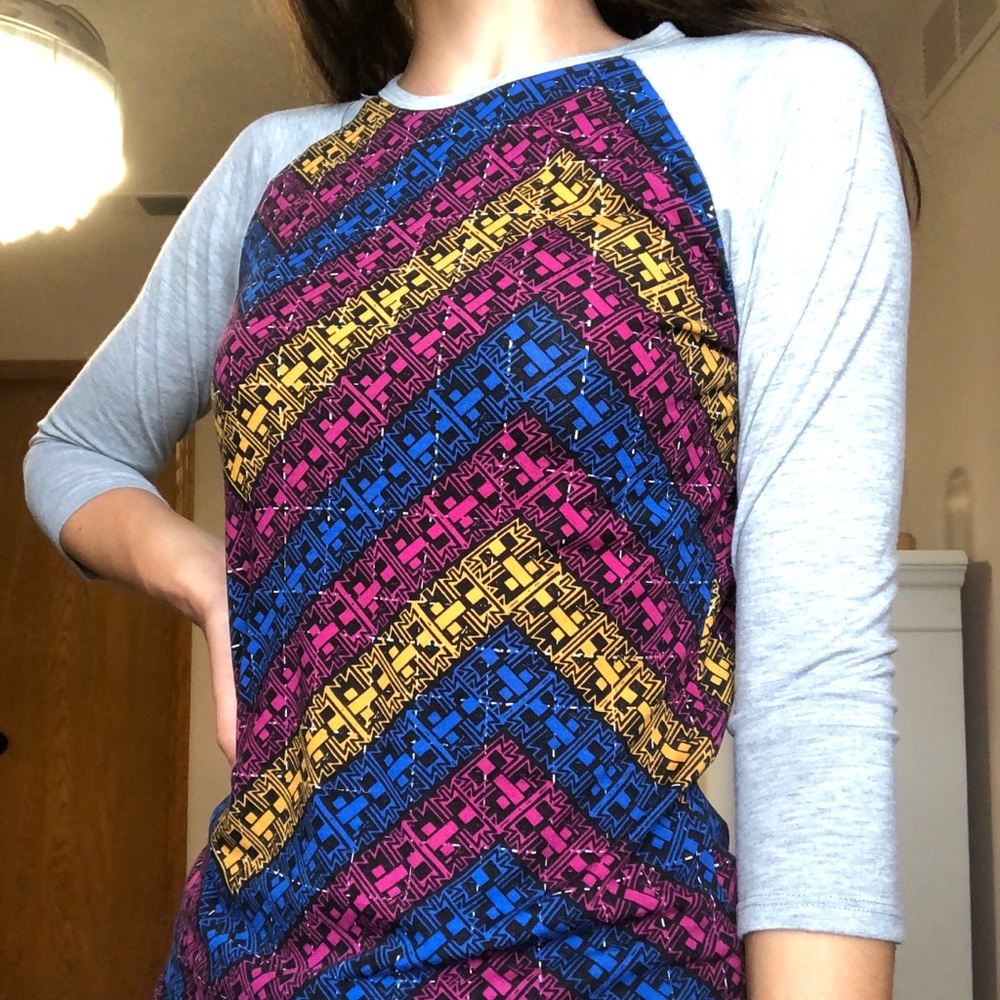 multicolored baseball tee
